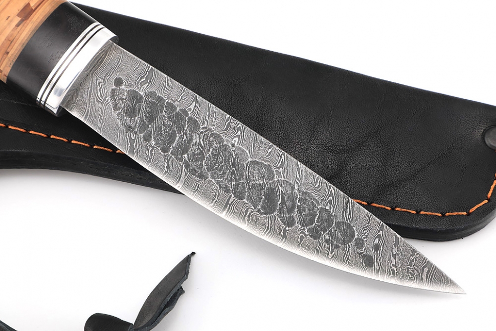 Нож Северный №1 (дамаск, кованый дол, береста)