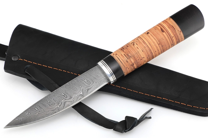 Нож Северный №1 (дамаск, кованый дол, береста)
