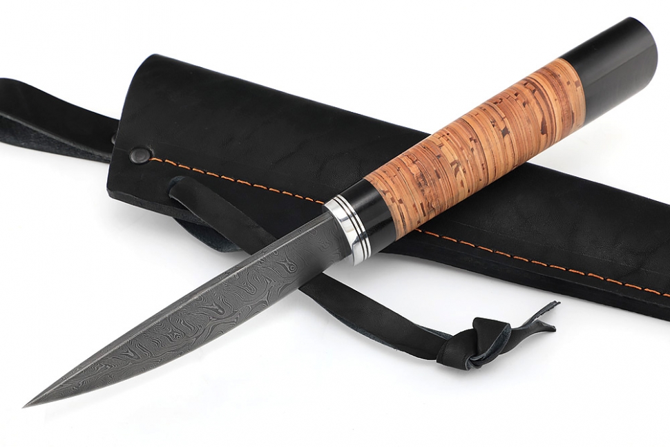 Нож Северный №1 (дамаск, кованый дол, береста)