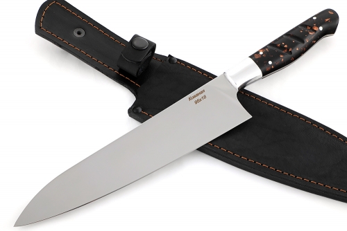 Нож Шеф большой (95х18, рукоять дюраль - акрил коричневый) цельнометаллический
