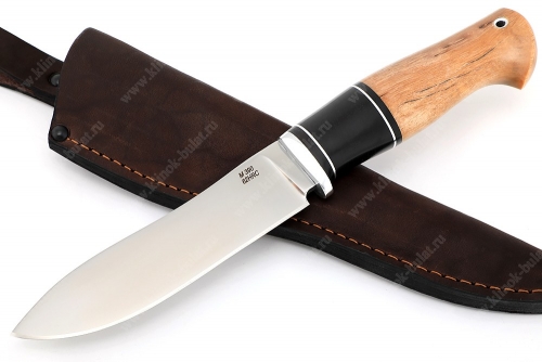 Нож Сафари (порошковая сталь М390, рукоять карельская берёза, вставка чёрный граб)