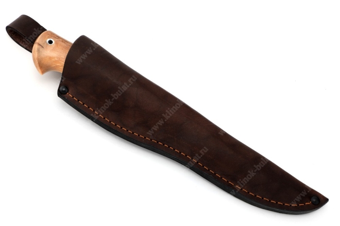 Нож Сафари (порошковая сталь М390, рукоять карельская берёза, вставка чёрный граб)