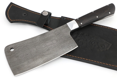 Кухонный Топорик сталь дамаск рукоять дюраль черный граб цельнометаллический
