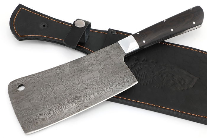 Кухонный Топорик сталь дамаск рукоять дюраль черный граб цельнометаллический