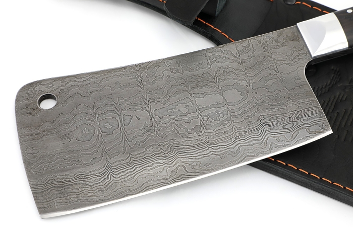 Кухонный Топорик сталь дамаск рукоять дюраль черный граб цельнометаллический