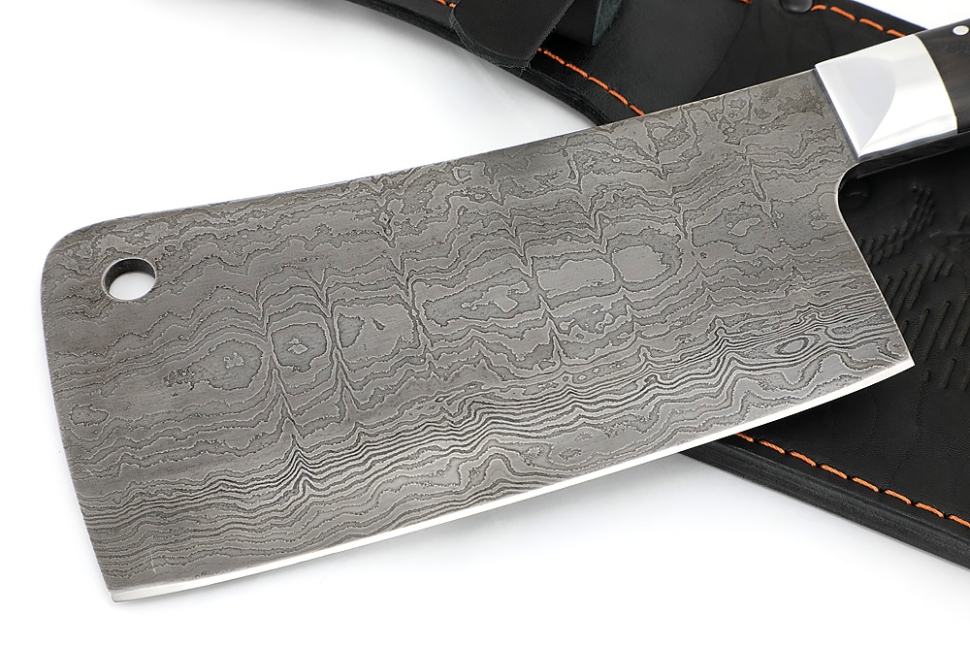 Кухонный Топорик сталь дамаск рукоять дюраль черный граб цельнометаллический