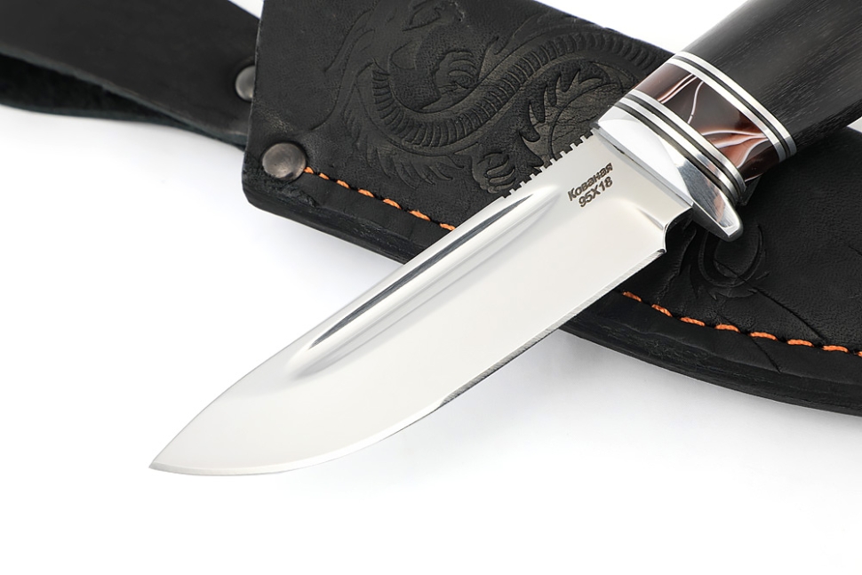 Нож Малыш (95Х18 рукоять вставка акрил коричневый, черный граб)