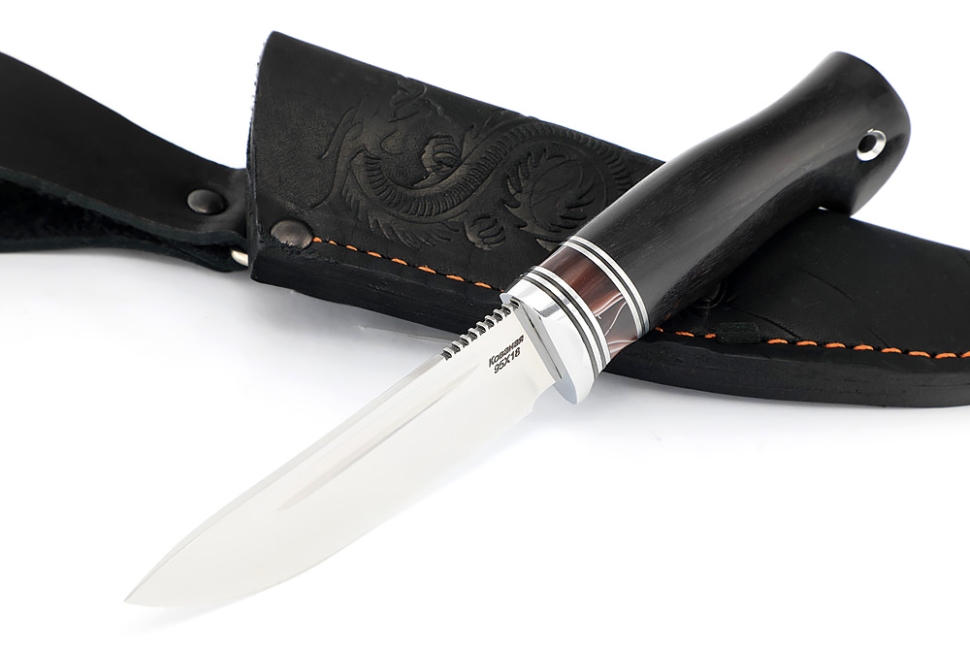 Нож Малыш (95Х18 рукоять вставка акрил коричневый, черный граб)