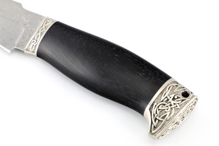 Нож Викинг (дамаск нержавеющий, чёрный граб - мельхиор)