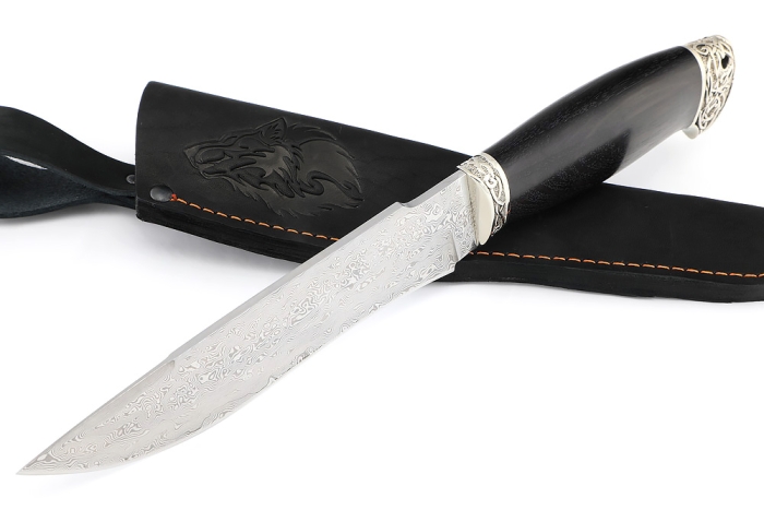 Нож Викинг (дамаск нержавеющий, чёрный граб - мельхиор)