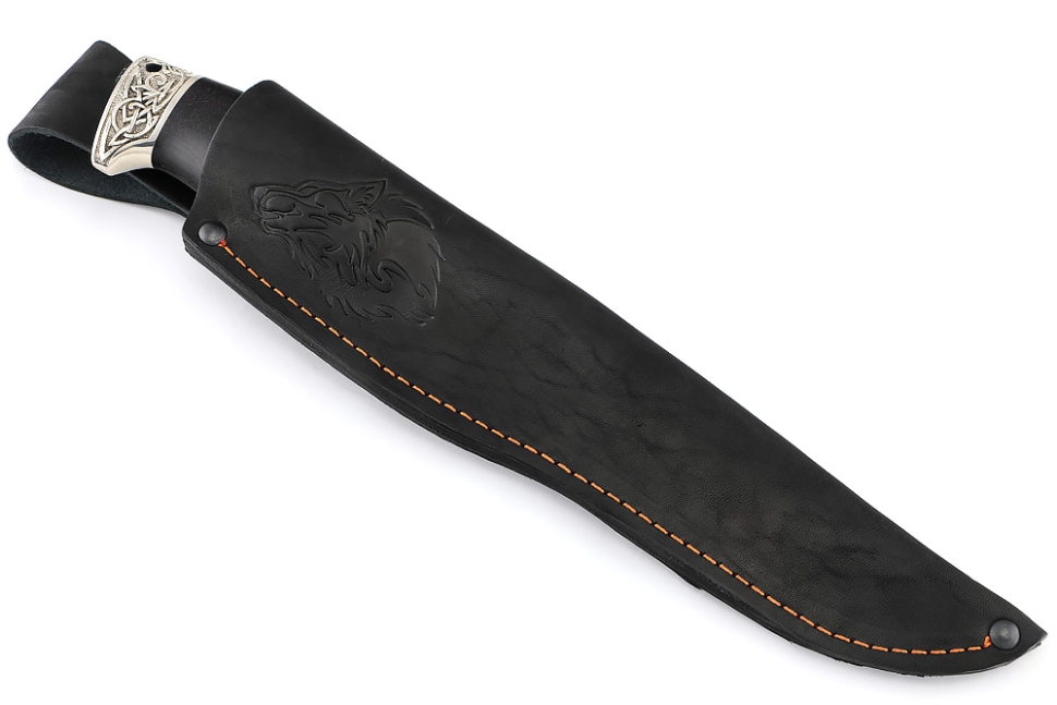 Нож Викинг (дамаск нержавеющий, чёрный граб - мельхиор)