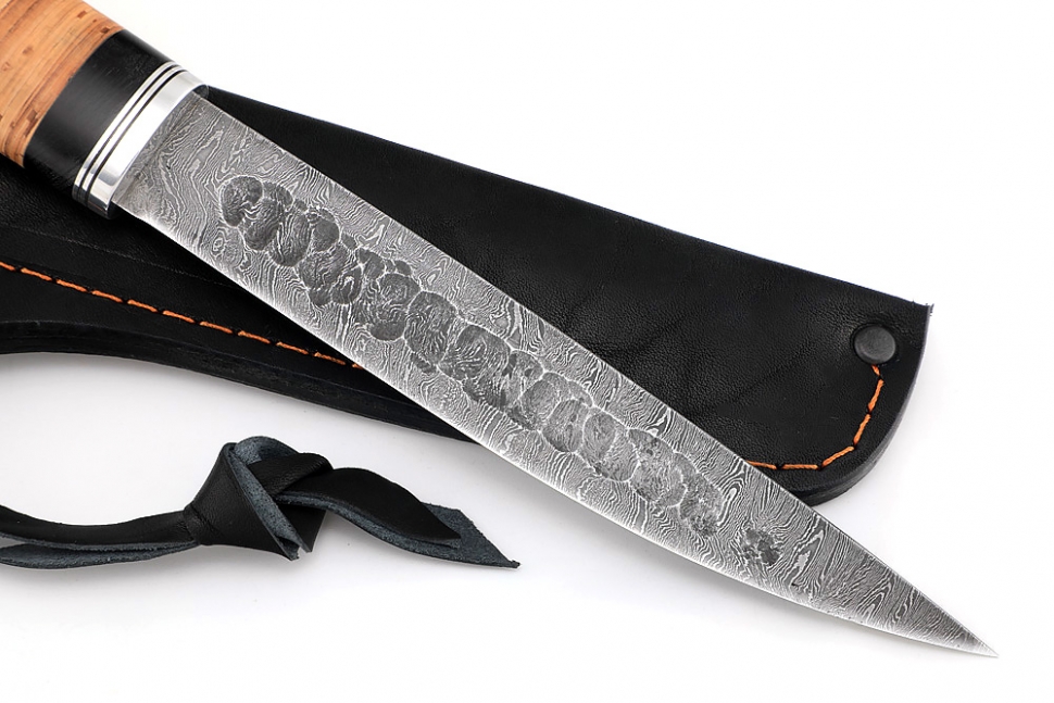 Нож Северный №4 (дамаск, кованый дол, береста)