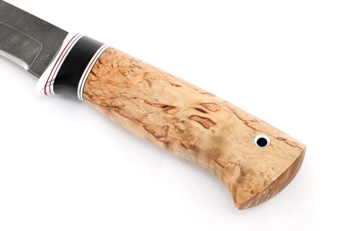 Нож Финт (дамаск, черный граб, стабилизированная карельская берёза)