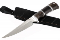 Нож Комар (порошковая сталь M390, рукоять наборная стабилизированная карельская берёза - чёрный граб - фибра - дюраль)