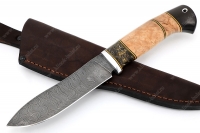 Нож Сафари (дамаск, вставка акрил, карельская берёза, чёрный граб, фибра)