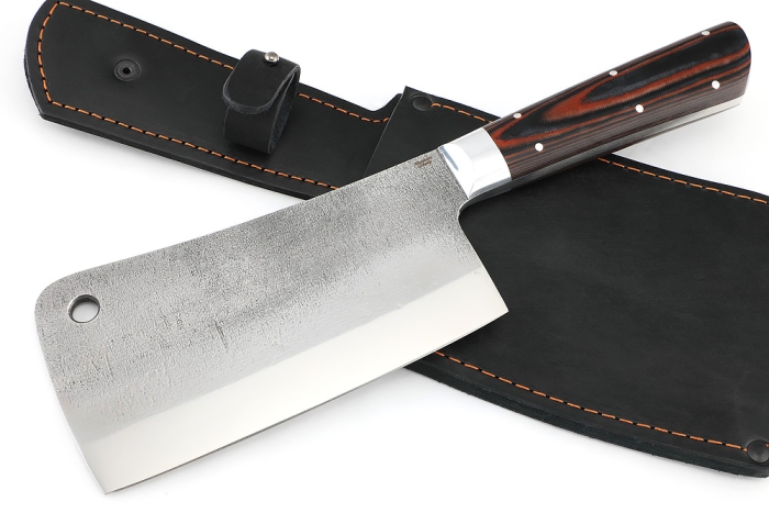 Кухонный Топорик сталь Х12МФ рукоять G10 красночерная, цельнометаллический