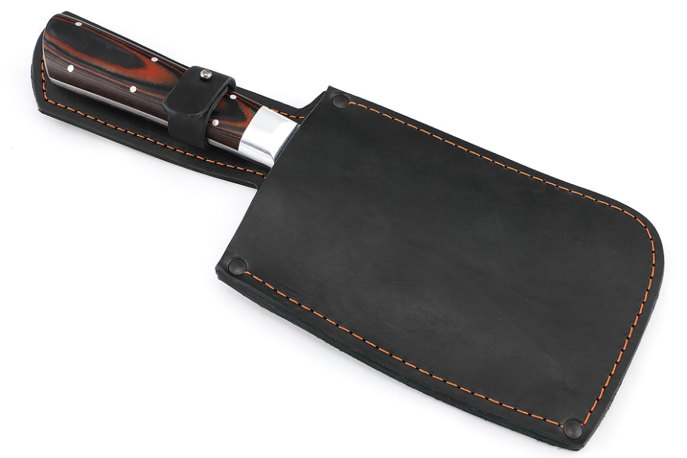 Кухонный Топорик сталь Х12МФ рукоять G10 красночерная, цельнометаллический