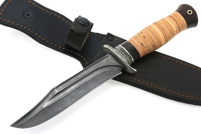 Нож Гладиатор (дамаск-долы, береста мельхиор)