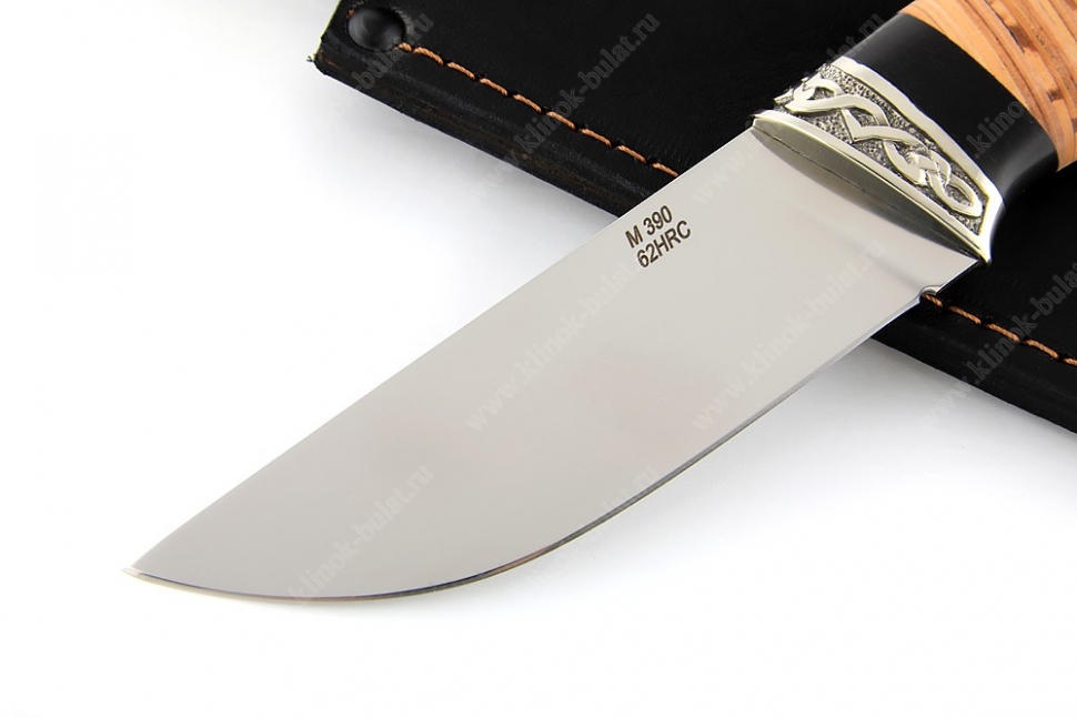 Нож Барсук (порошковая сталь M390, береста, гарда мельхиор)