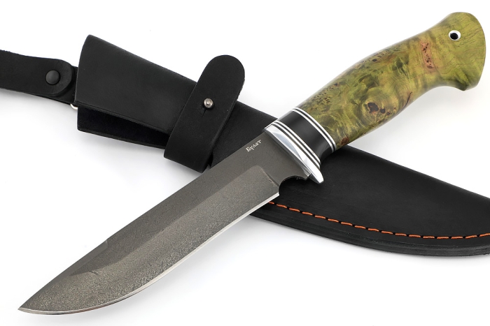 Нож Флагман (булат, карельская берёза зеленая, вставка черный граб)