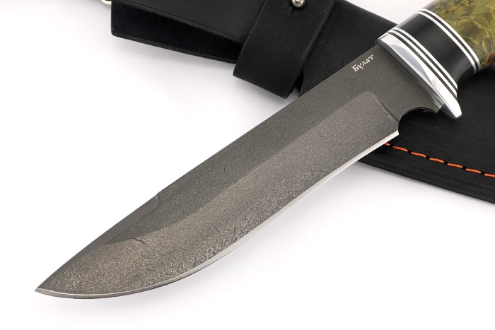 Нож Флагман (булат, карельская берёза зеленая, вставка черный граб)