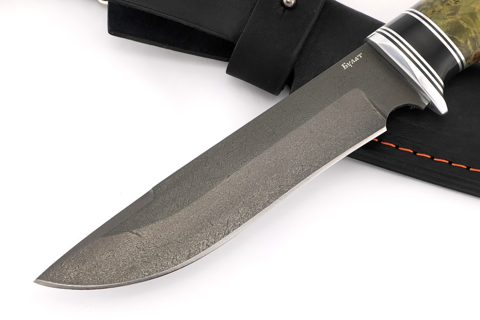 Нож Флагман (булат, карельская берёза зеленая, вставка черный граб)