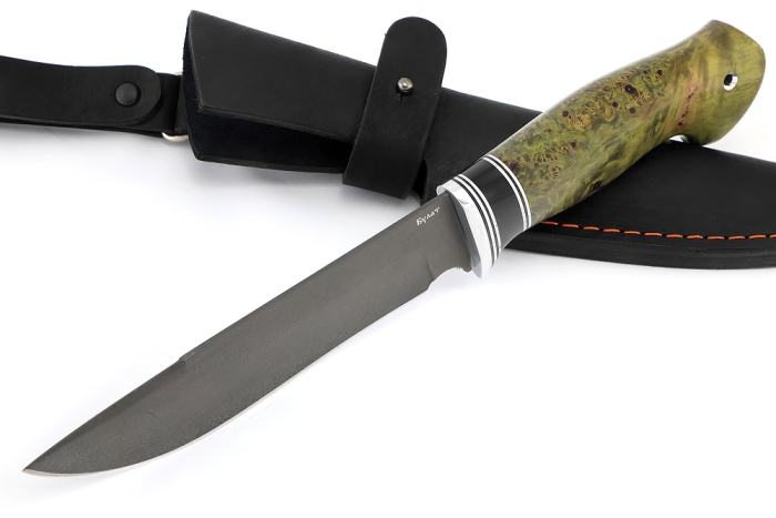 Нож Флагман (булат, карельская берёза зеленая, вставка черный граб)