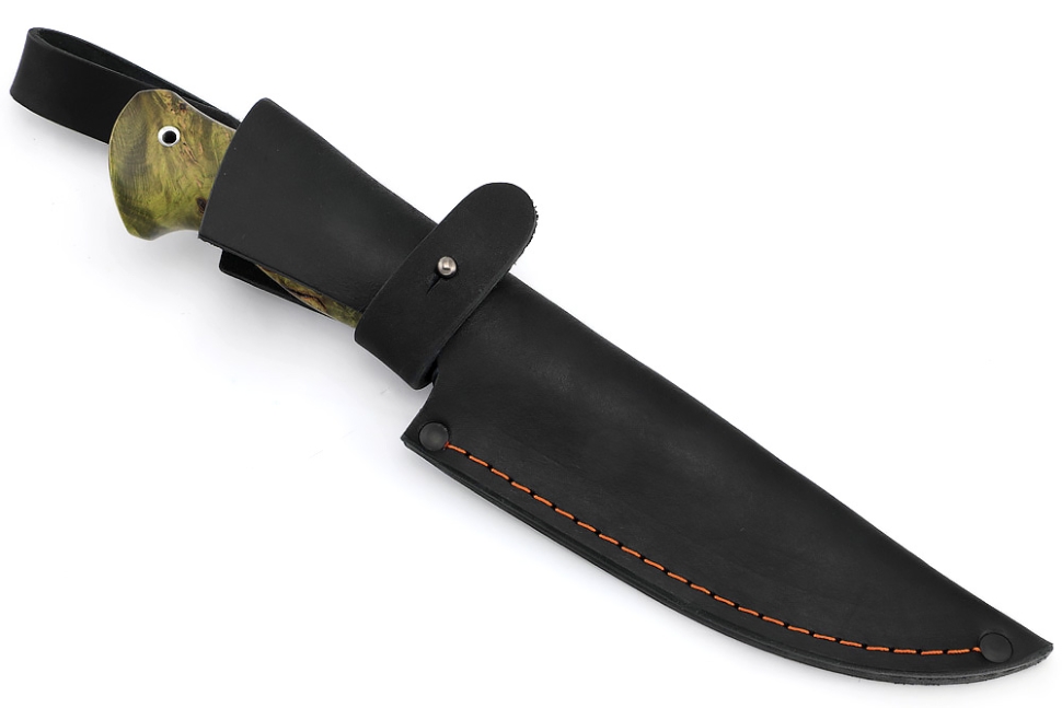 Нож Флагман (булат, карельская берёза зеленая, вставка черный граб)