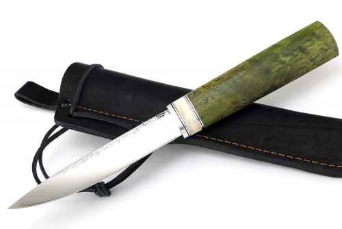 Нож Якутский №2 (х12МФ, кованый дол, рукоять зелёная карельская берёза, вставка кость)