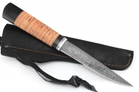 Нож Якутский №3 (дамаск, кованый дол, береста)