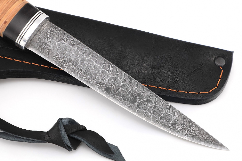 Нож Северный №3 (дамаск, кованый дол, береста)