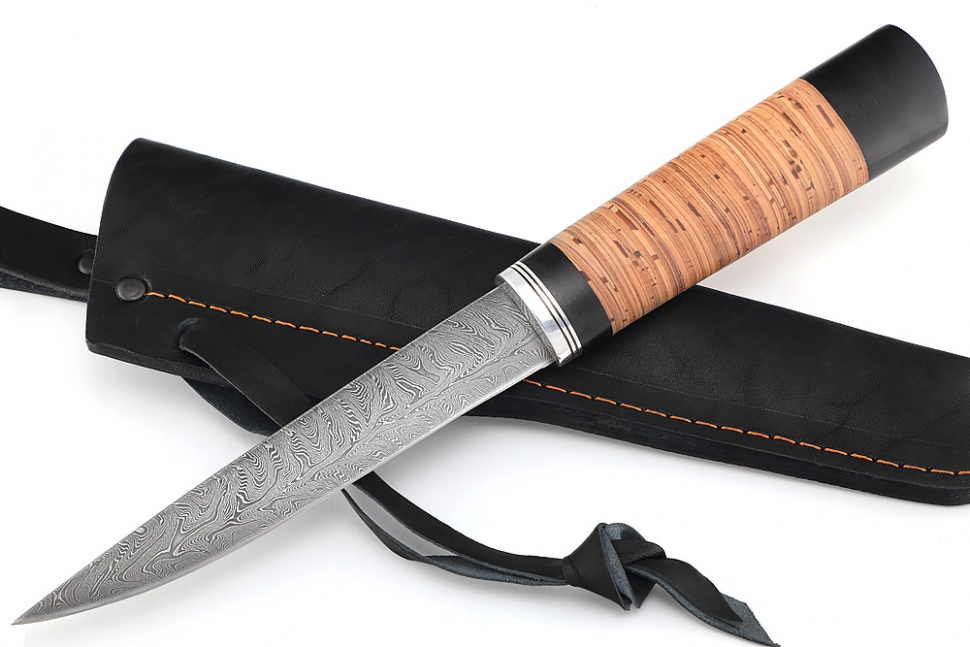 Нож Северный №3 (дамаск, кованый дол, береста)