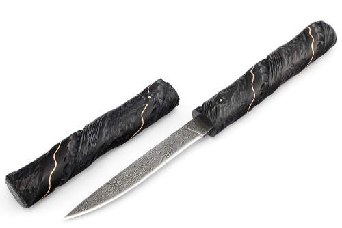 Нож Дамский №3 дамаск черный граб инкрустация резьба деревянные ножны