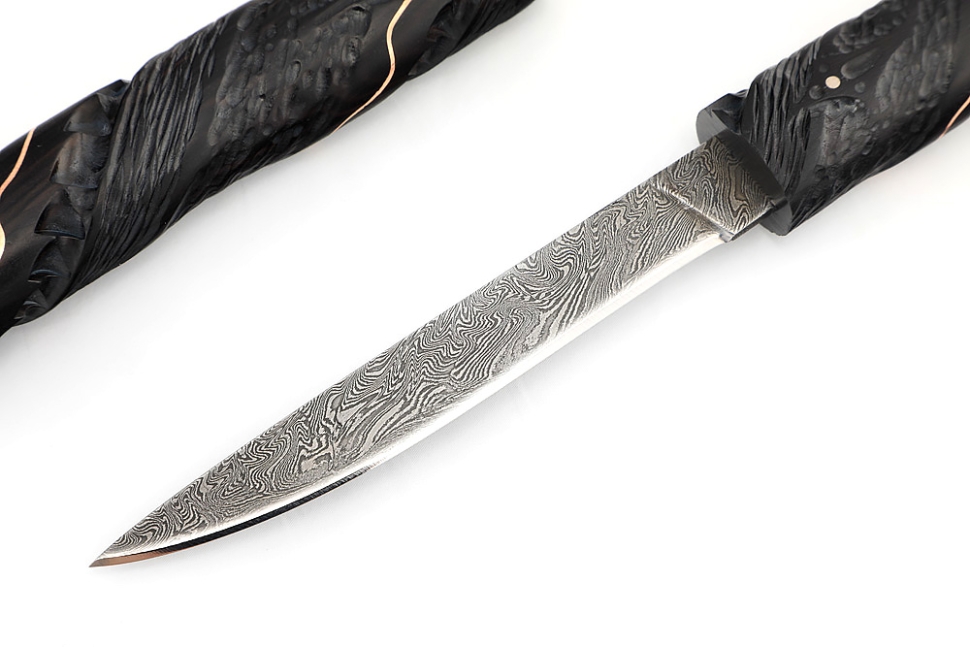 Нож Дамский №3 дамаск черный граб инкрустация резьба деревянные ножны