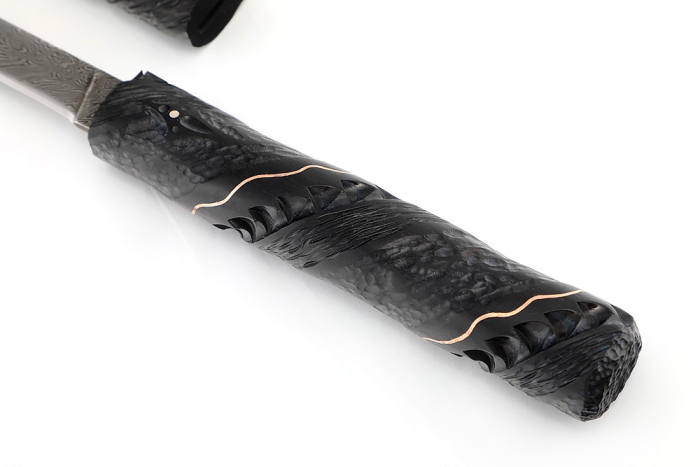 Нож Дамский №3 дамаск черный граб инкрустация резьба деревянные ножны