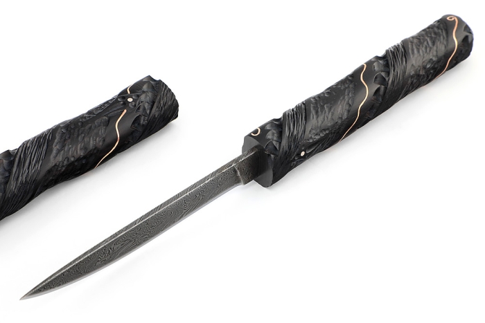 Нож Дамский №3 дамаск черный граб инкрустация резьба деревянные ножны