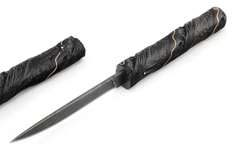 Нож Дамский №3 дамаск черный граб инкрустация резьба деревянные ножны