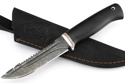 Нож Судак малый (дамаск-долы, чёрный граб)