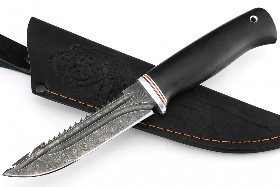 Нож Судак малый (дамаск-долы, чёрный граб)