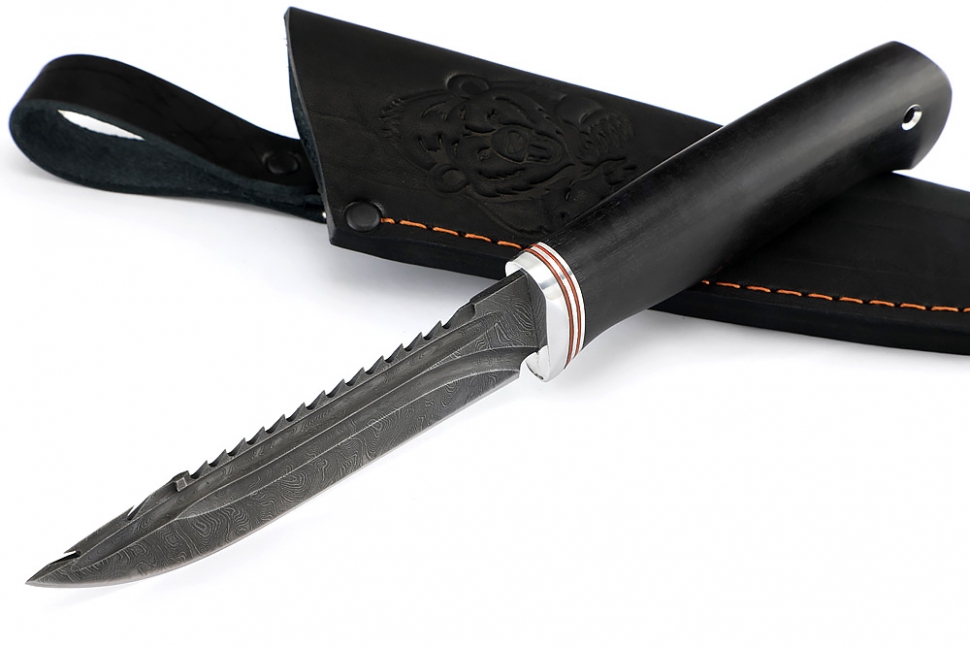 Нож Судак малый (дамаск-долы, чёрный граб)