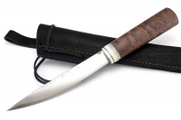 Нож Якутский №4 (х12МФ, кованый дол, коричневая карельская берёза, вставка кость)