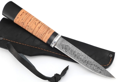 Нож Северный №2 (дамаск, кованый дол, береста)