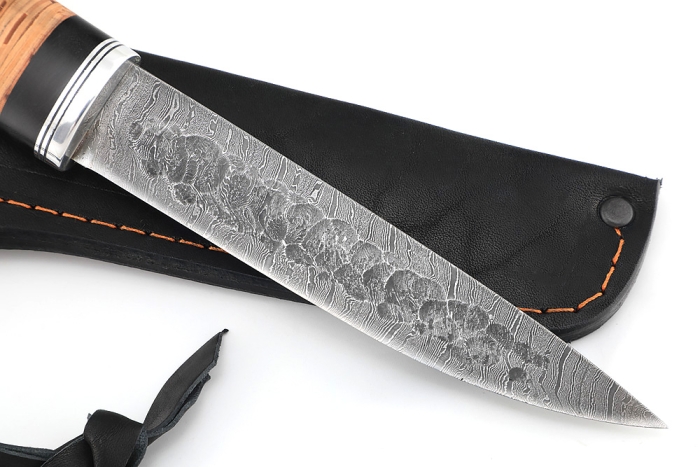 Нож Северный №2 (дамаск, кованый дол, береста)