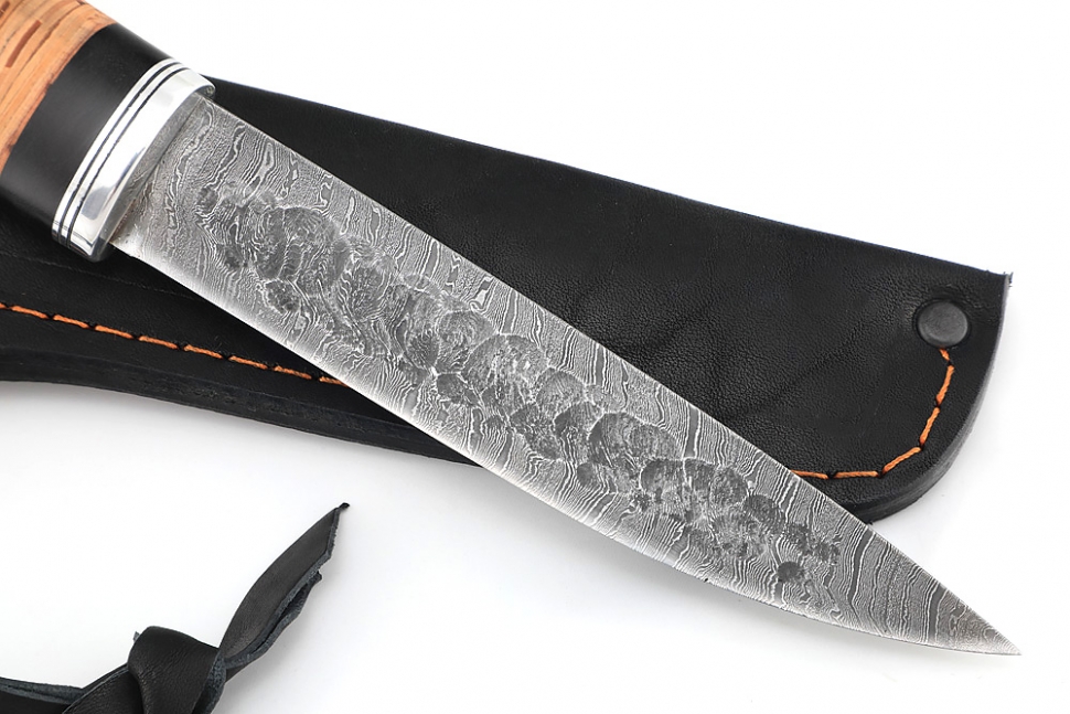 Нож Северный №2 (дамаск, кованый дол, береста)