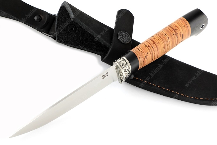 Нож Пантера (порошковая сталь M390, береста, гарда мельхиор)