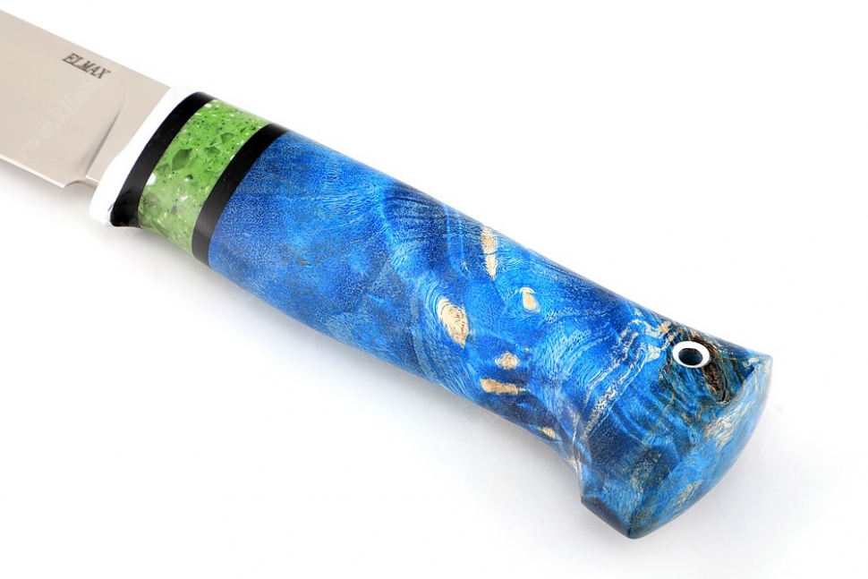 Нож Рысь (порошковая сталь ELMAX, стабилизированная карельская берёза синяя, вставка акрил)