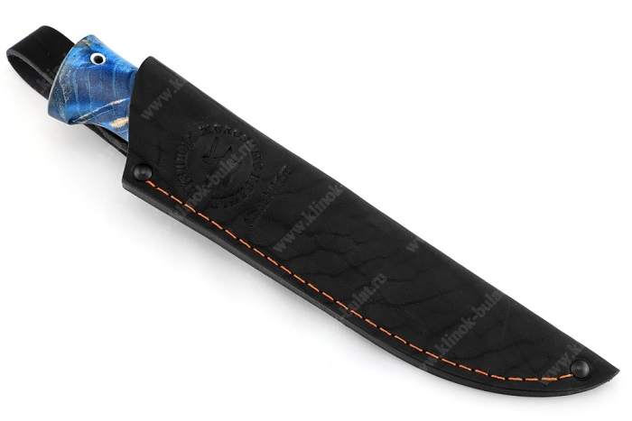 Нож Рысь (порошковая сталь ELMAX, стабилизированная карельская берёза синяя, вставка акрил)