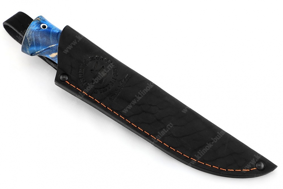 Нож Рысь (порошковая сталь ELMAX, стабилизированная карельская берёза синяя, вставка акрил)
