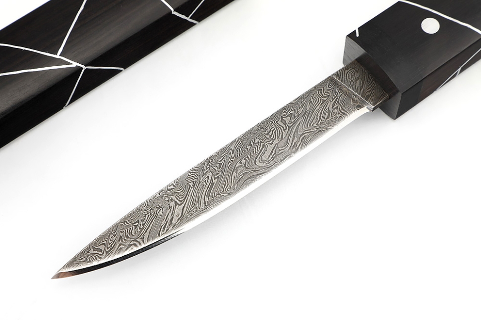 Нож Дамский №2 дамаск черный граб инкрустация деревянные ножны