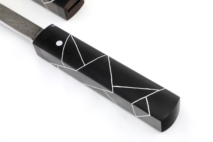 Нож Дамский №2 дамаск черный граб инкрустация деревянные ножны